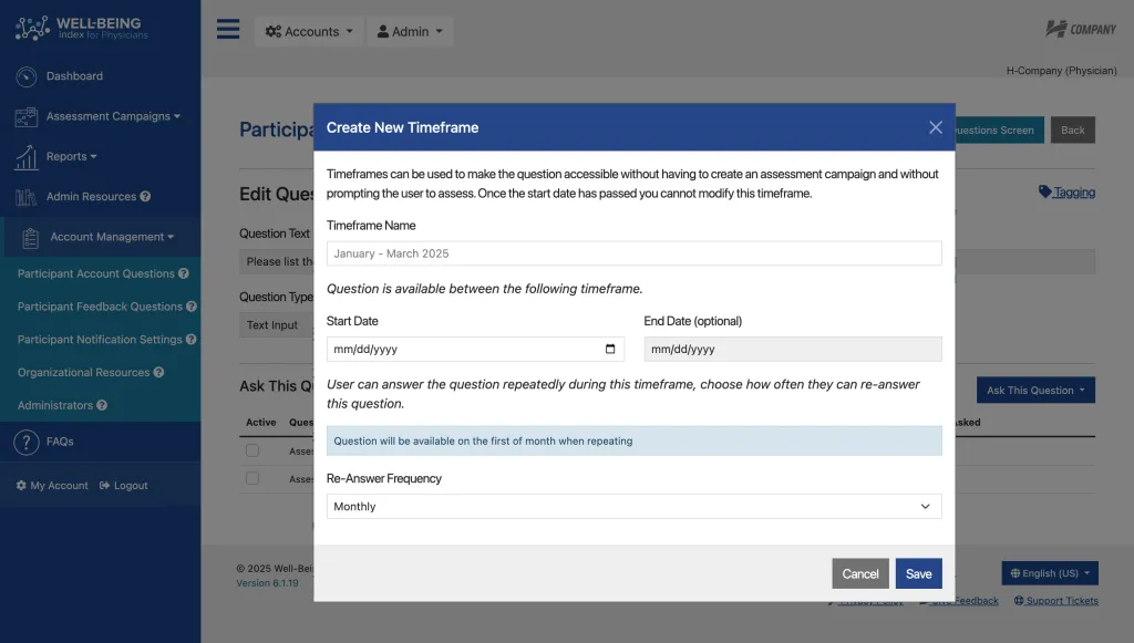 Well-Being Index Participant Feedback Questions Revamp Recurring Question