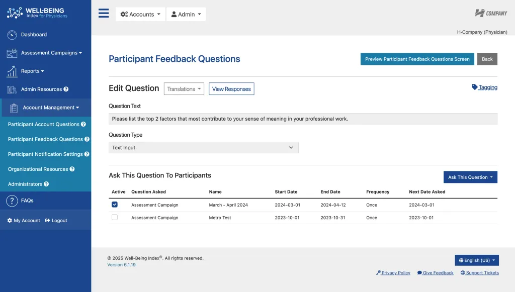 Well-Being Index Participant Feedback Questions Revamp Assign To Campaign