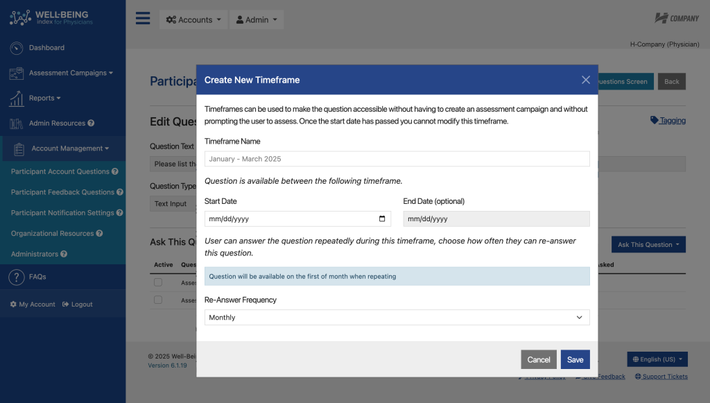 Well-Being Index Participant Feedback Questions Revamp Recurring Question