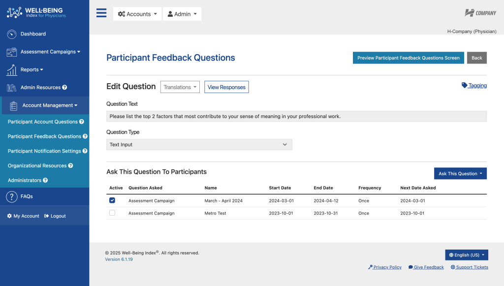 Well-Being Index Participant Feedback Questions Revamp Assign To Campaign